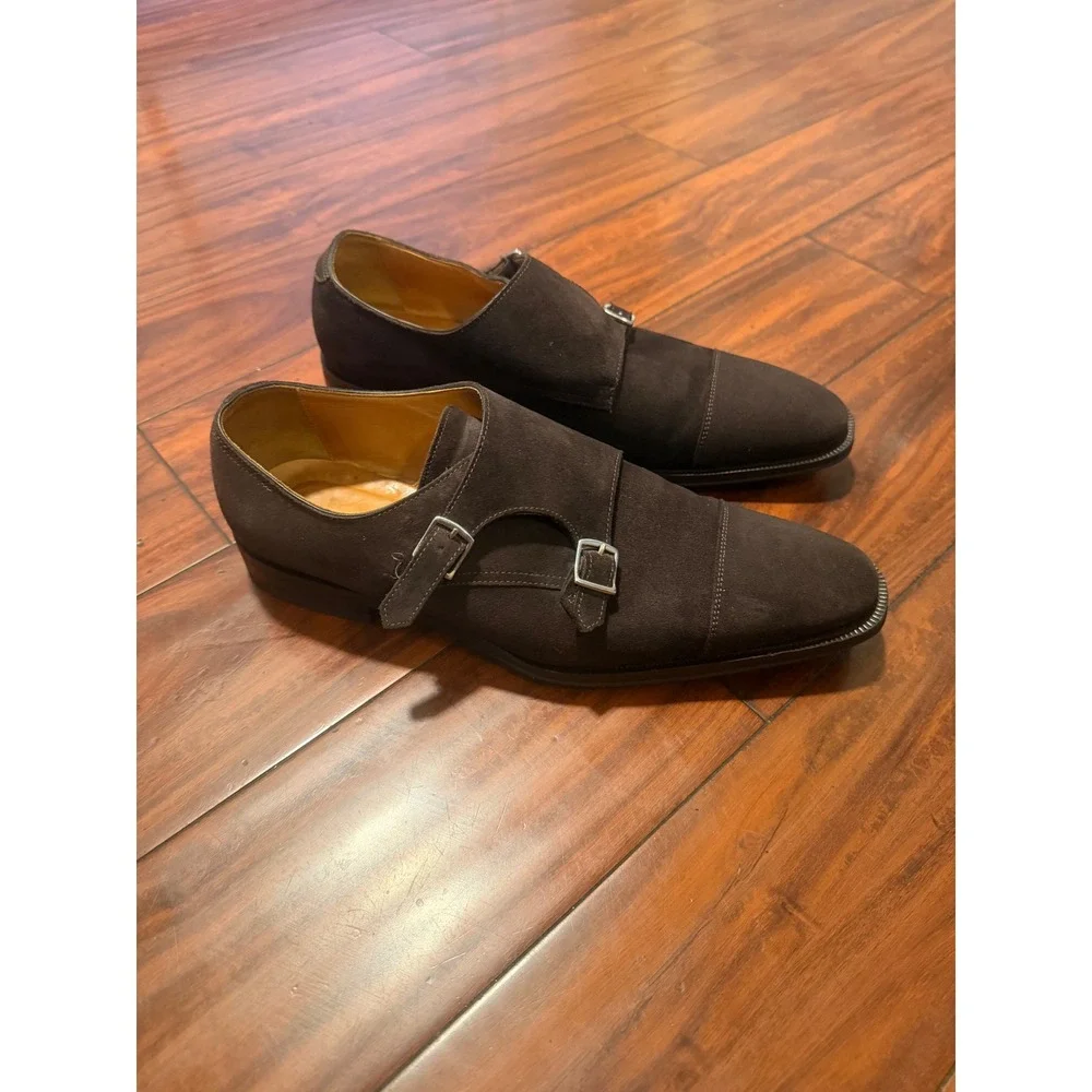 Suitsupply Mens Dark Brown Suede Double Monk Strap Shoes Made in Italy Size 44